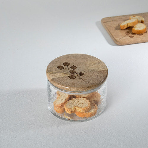 700ml Leafy Twig Glass Jar with Wooden Lid Storage Container
