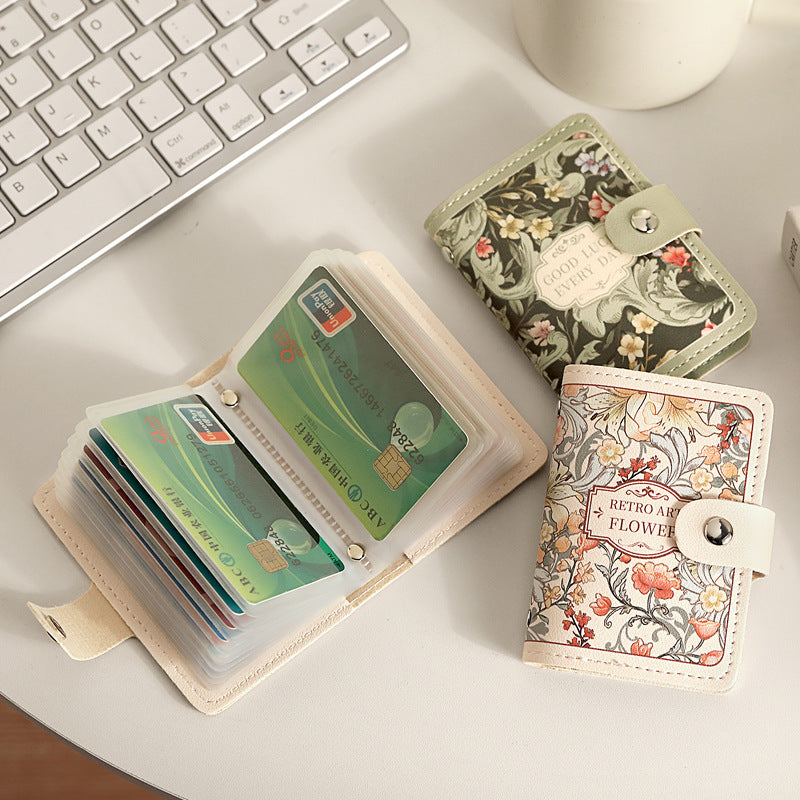 Women Retro Oil Painting Flower Card Holder Large Capacity Wallet