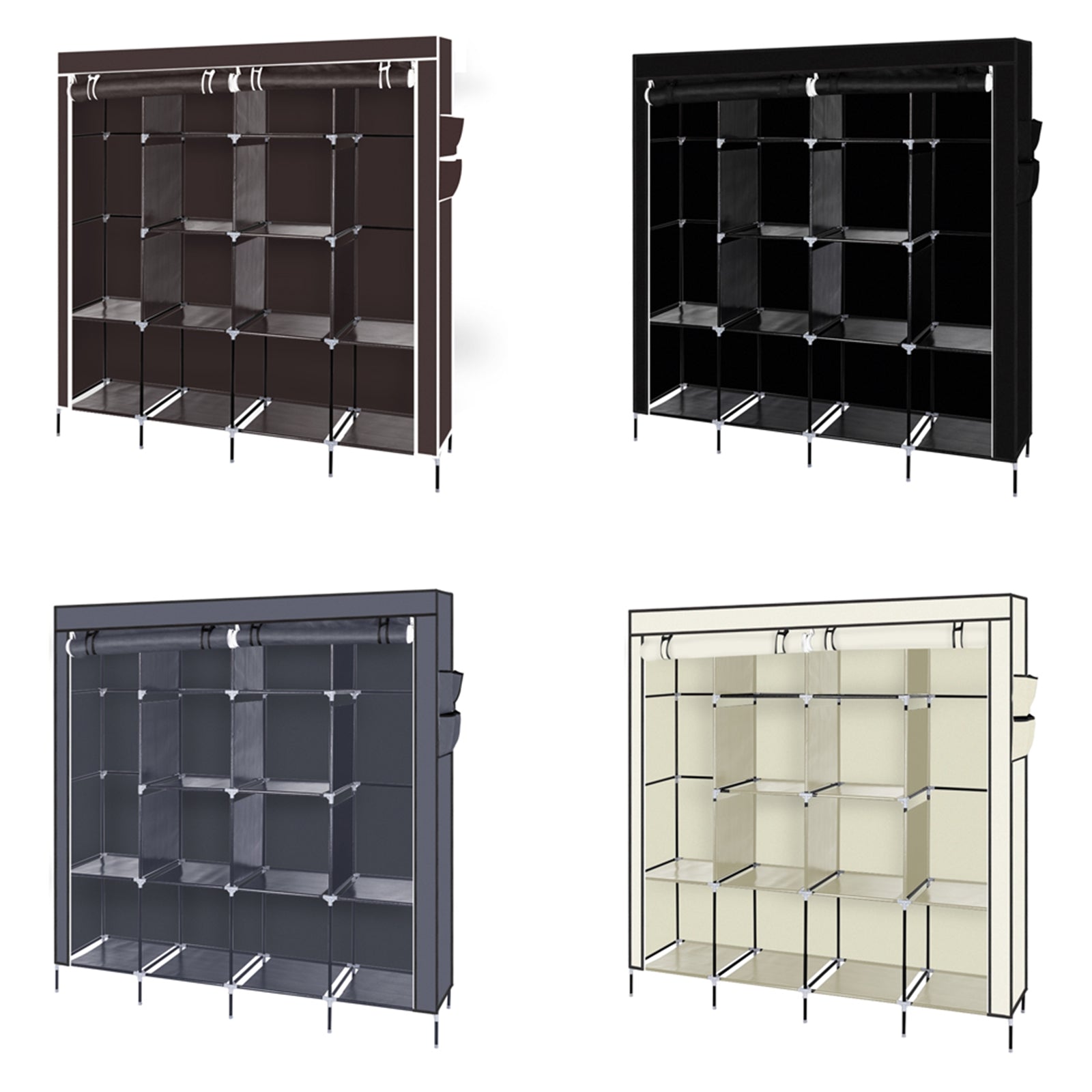 Large Portable Wardrobe Closet with 12 Shelves & Side Pockets