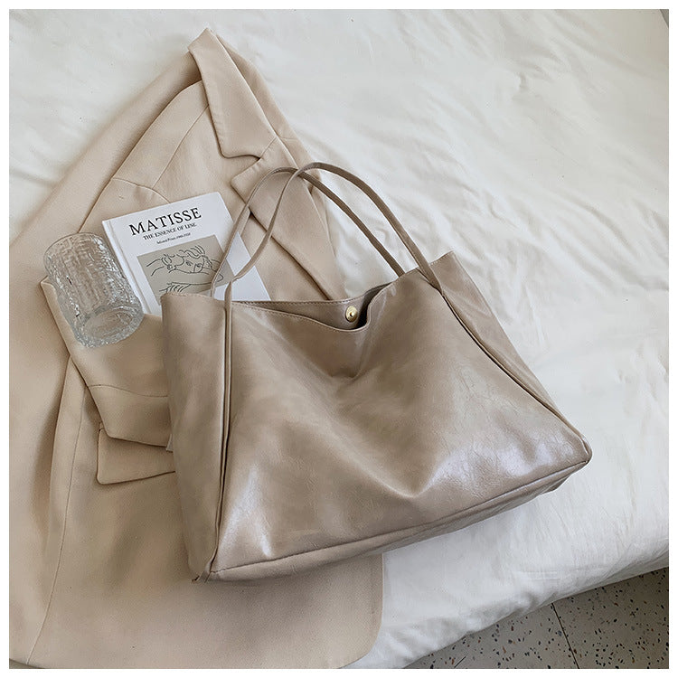 Retro Soft Leather Handbag Large Capacity Korean Style Shoulder Bag For Women