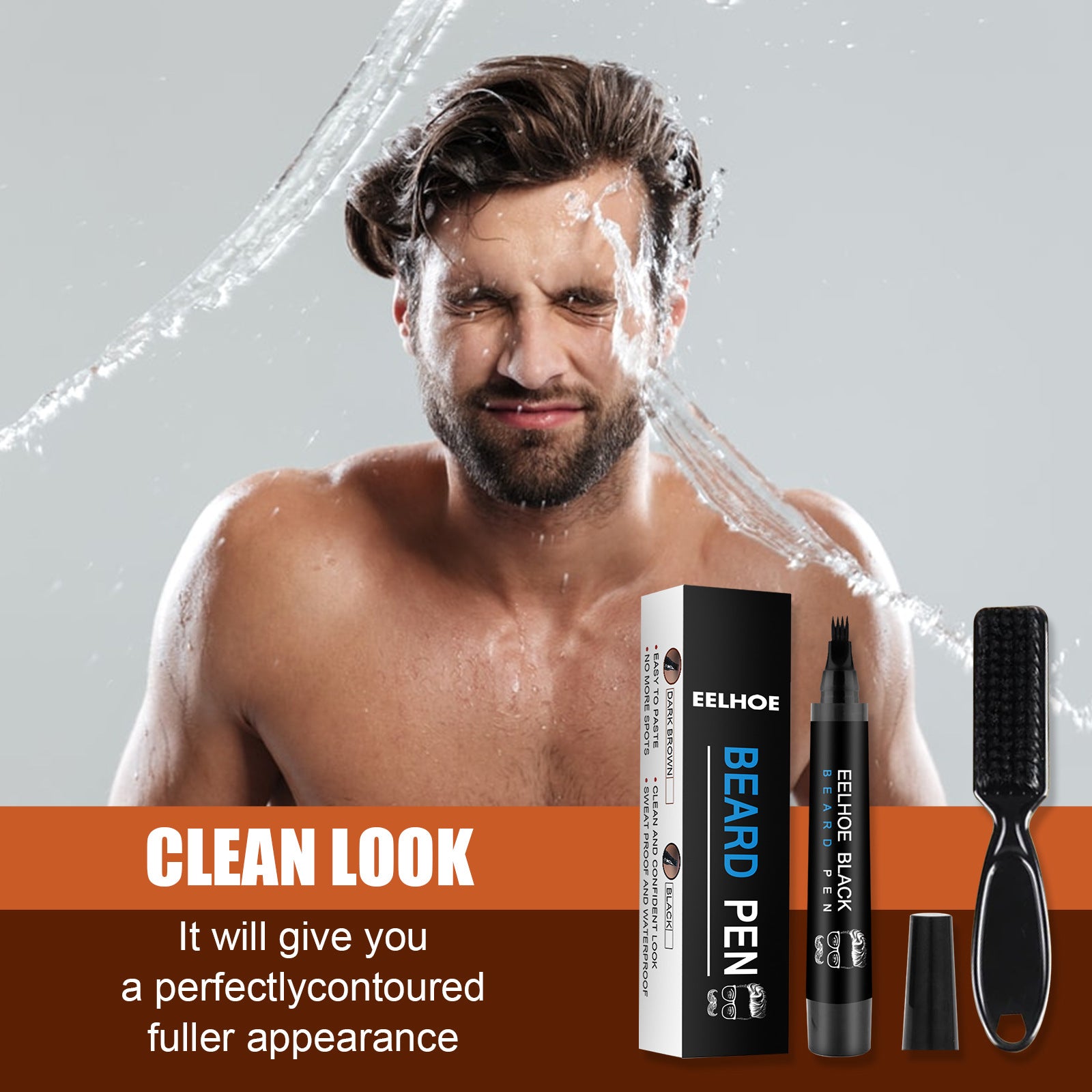 Waterproof Beard Filler Pen with Brush for Natural Beard Touch Up
