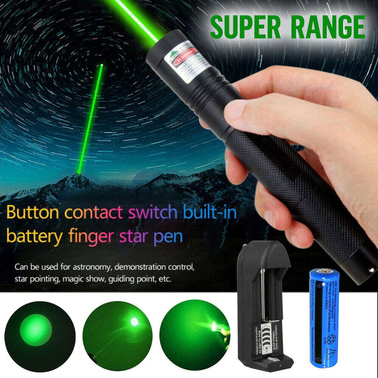 Ultra Powerful Green Laser Pointer USB Rechargeable Beam Pen