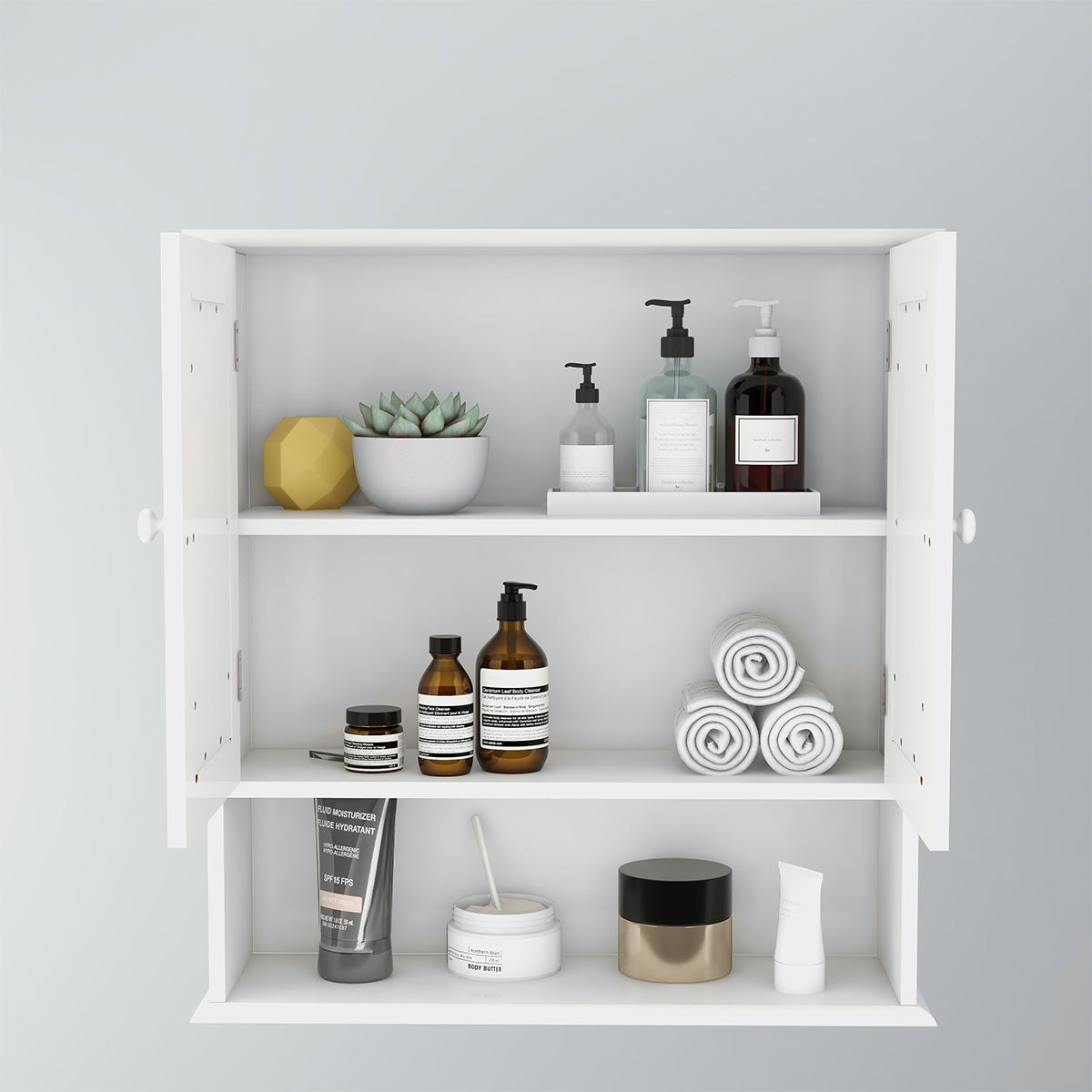 Bathroom Wall Cabinet with Double Mirror Doors & Shelf
