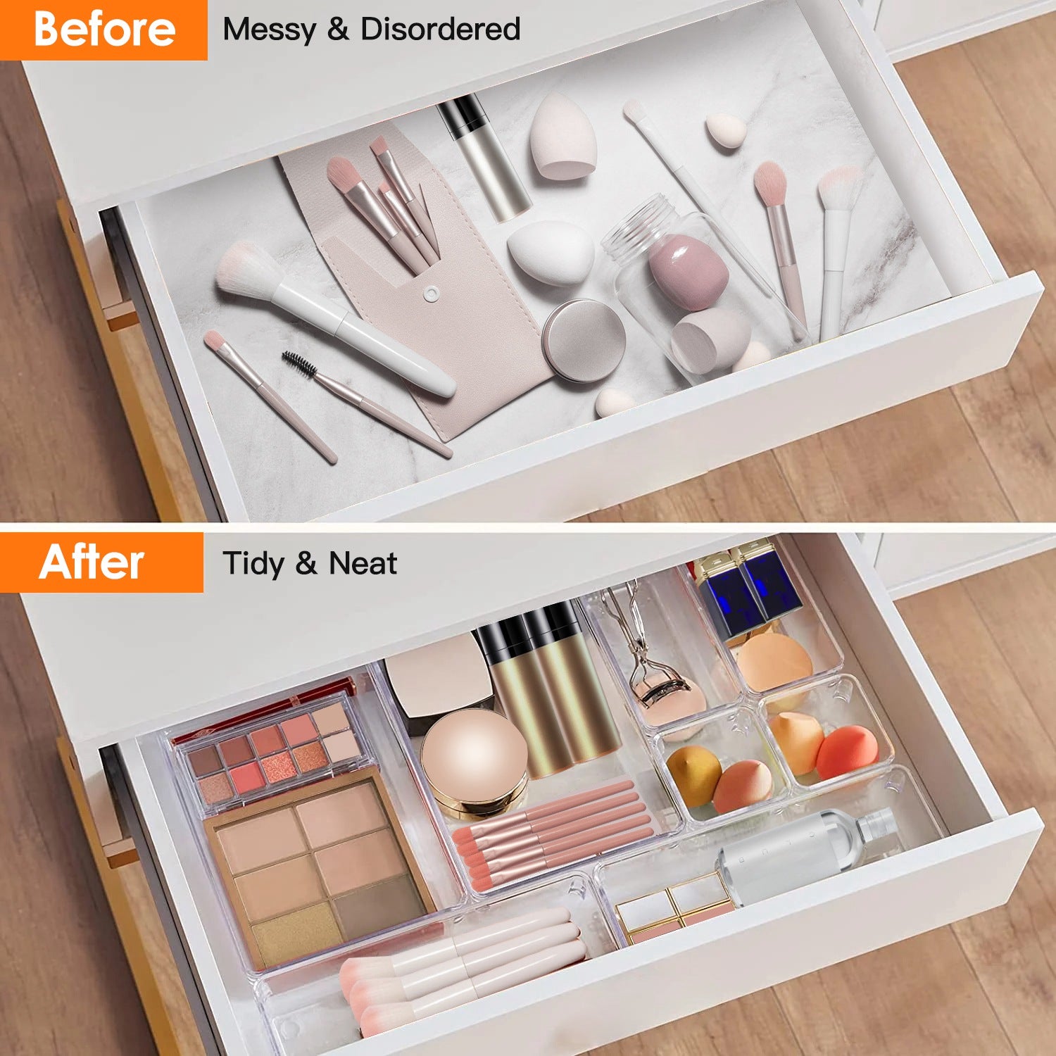 25Pcs Clear Drawer Organizer Set Multi-Size Storage Trays Bins