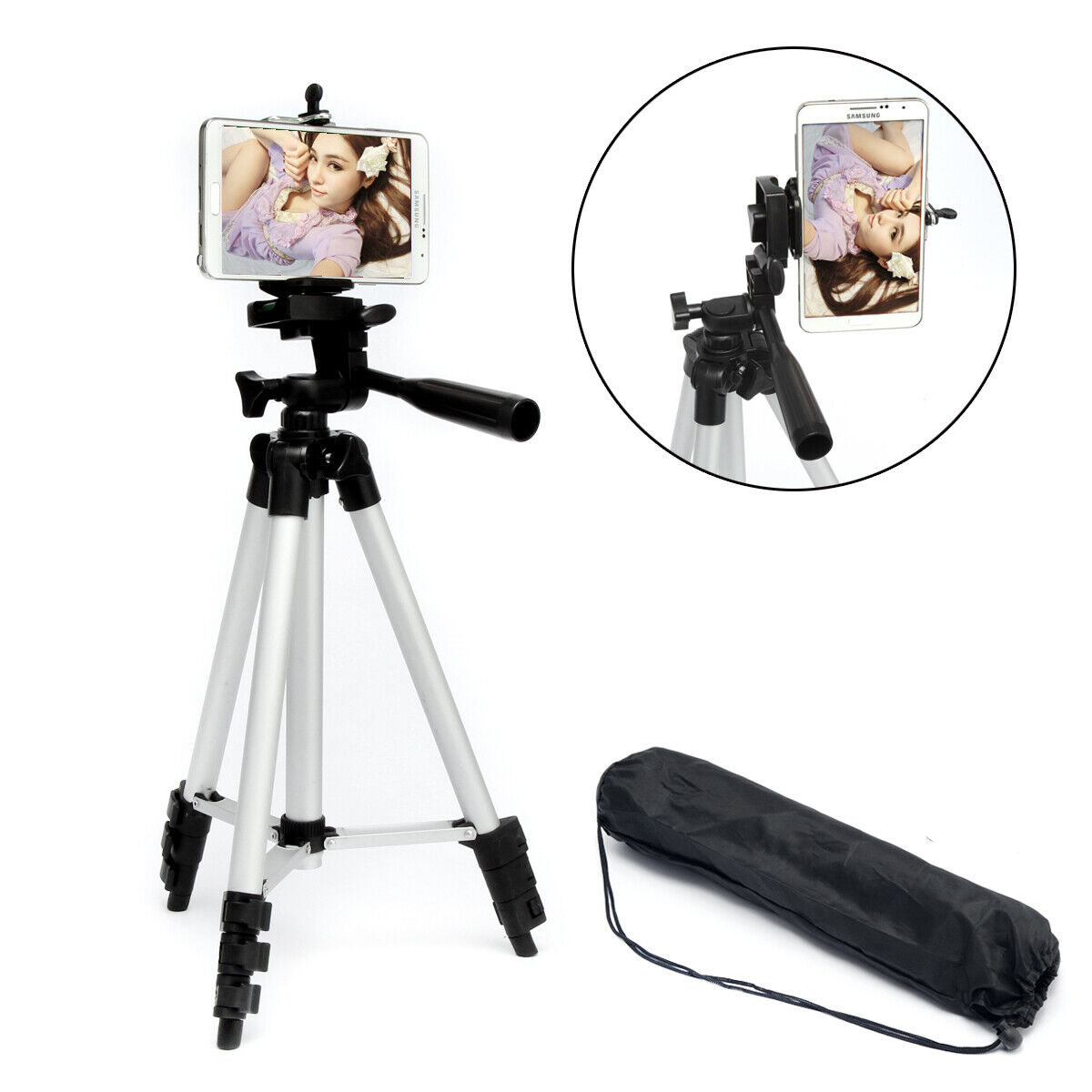 Professional Camera Tripod Stand Phone Holder Portable Mount