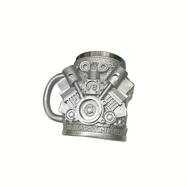 V6 V8 Engine Design Mug Double Wall Insulated Metal Cup