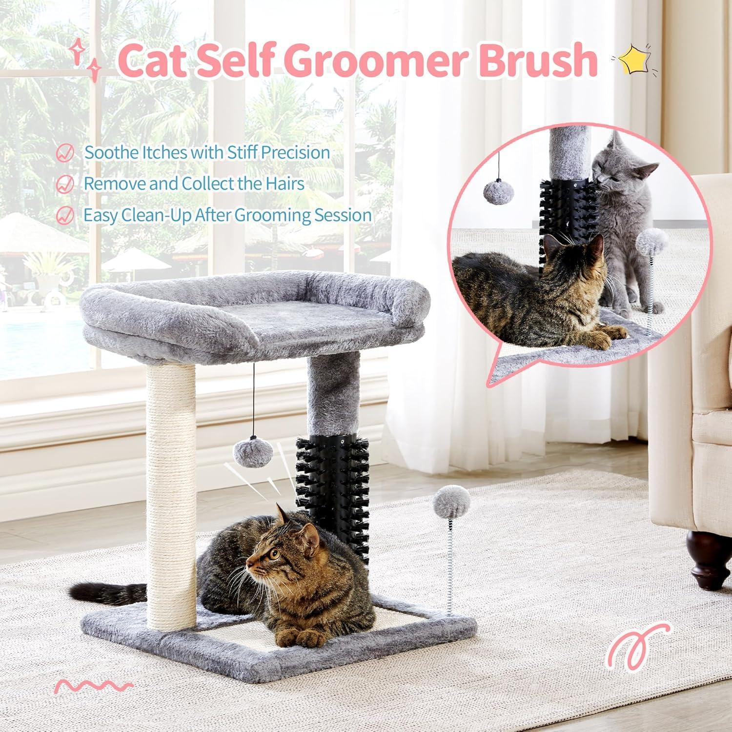 Premium 4 in 1 Cat Tree Tower with Grooming Brush and Scratcher