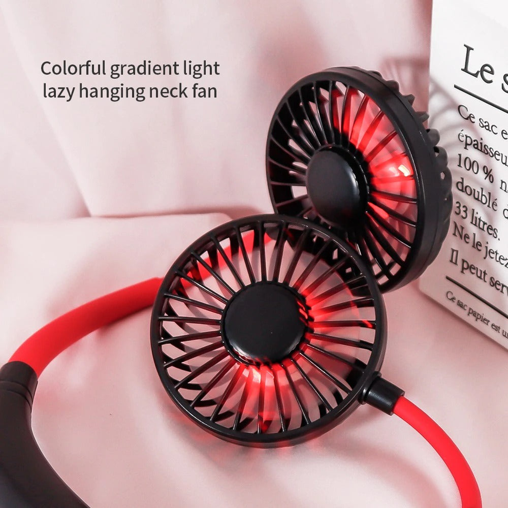 Portable Neck Fan USB Rechargeable Double Head Hanging Fan