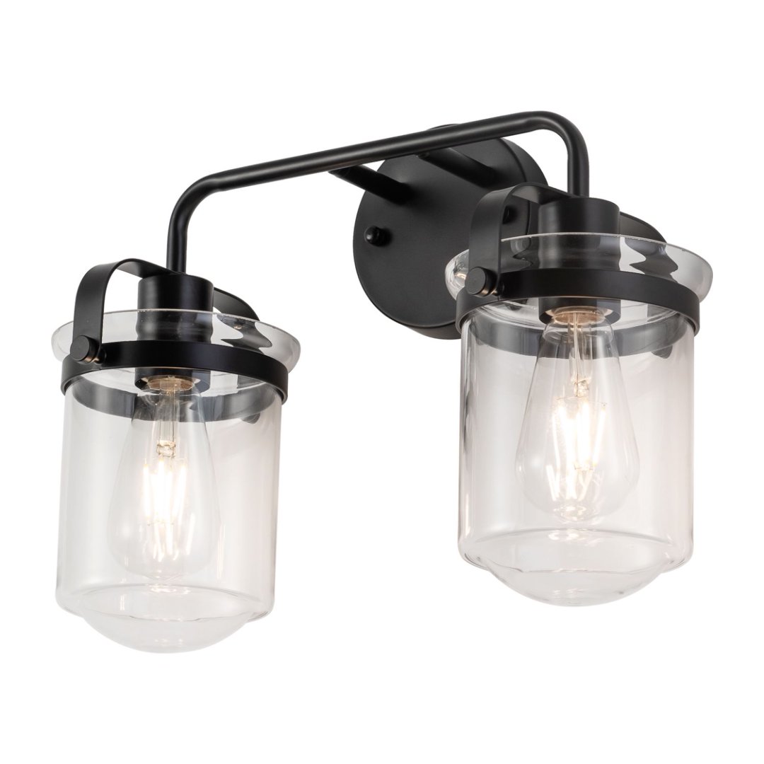 Modern Wall Sconce 2-Light Clear Glass Shade E26 Black Fixture