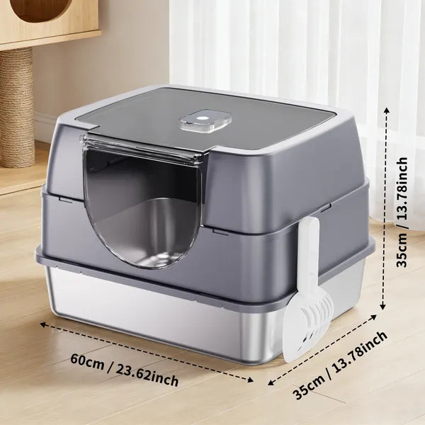 Fully Enclosed Stainless Steel Cat Litter Box – Odor Control Easy Clean Cat Toilet