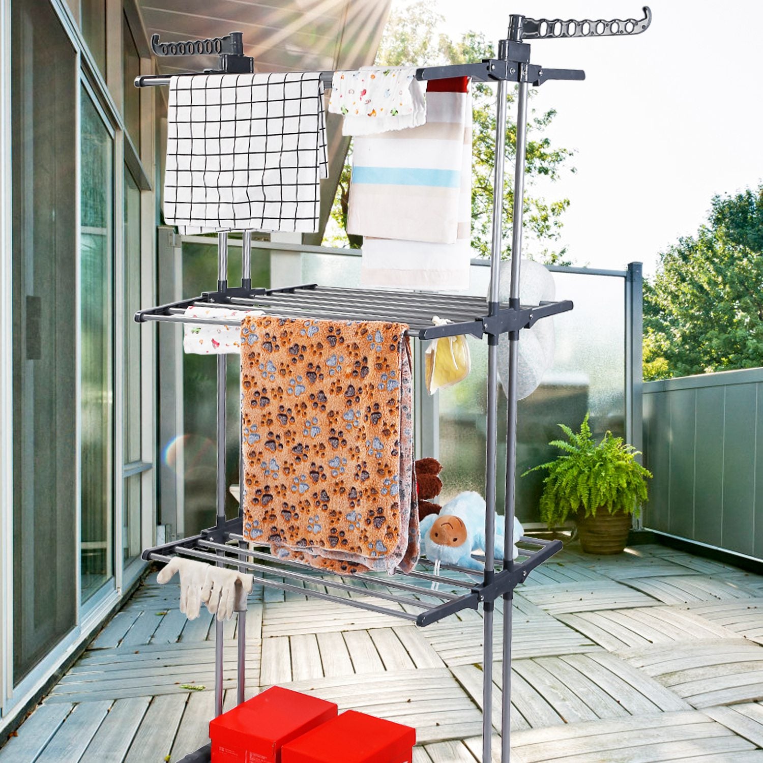 Heavy Duty 3-Tier Clothes Drying Rack with Wheels & Side Wings