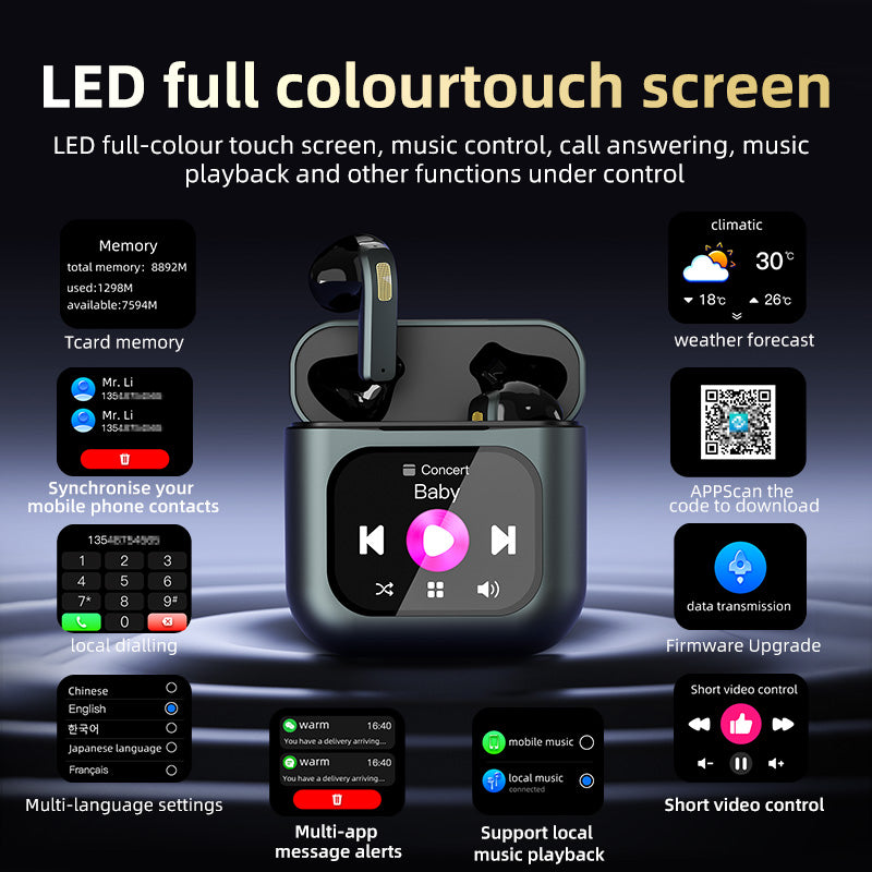 TWS Smart Screen ANC Earbuds Noise Canceling MP3 Playback