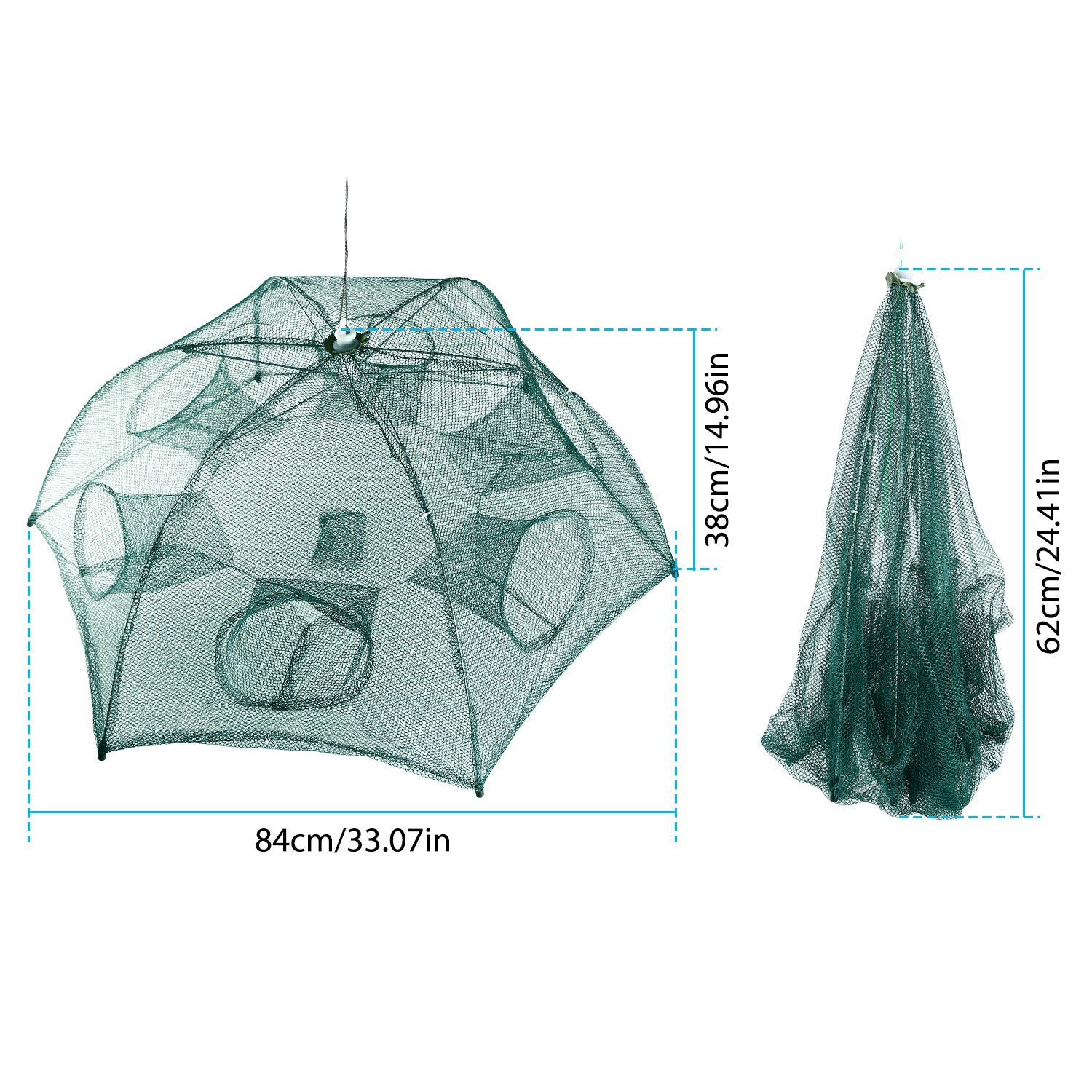Portable 6-Sided Fishing Trap Net with 6 Holes Automatic
