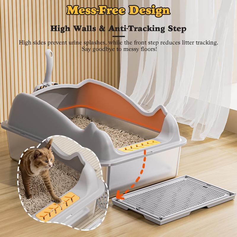 Premium Large Stainless Steel Cat Litter Box Durable Hygienic