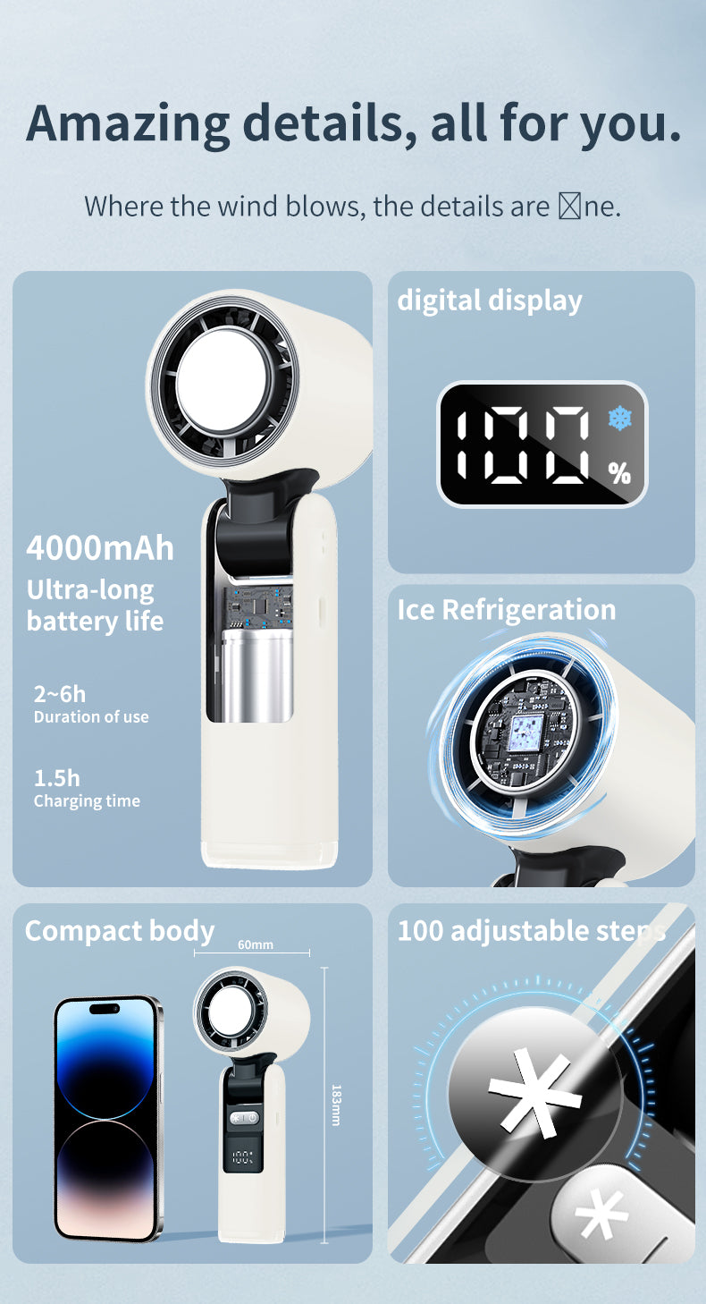 Portable Handheld Fan Rechargeable Turbo Cooling Foldable