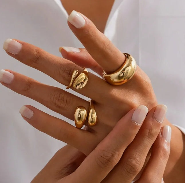 Luxury Minimalist Gold Rings Set Adjustable Geometric Design