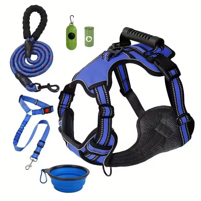 Premium Tactical Dog Harness Set Travel Kit Leash Bowl Belt