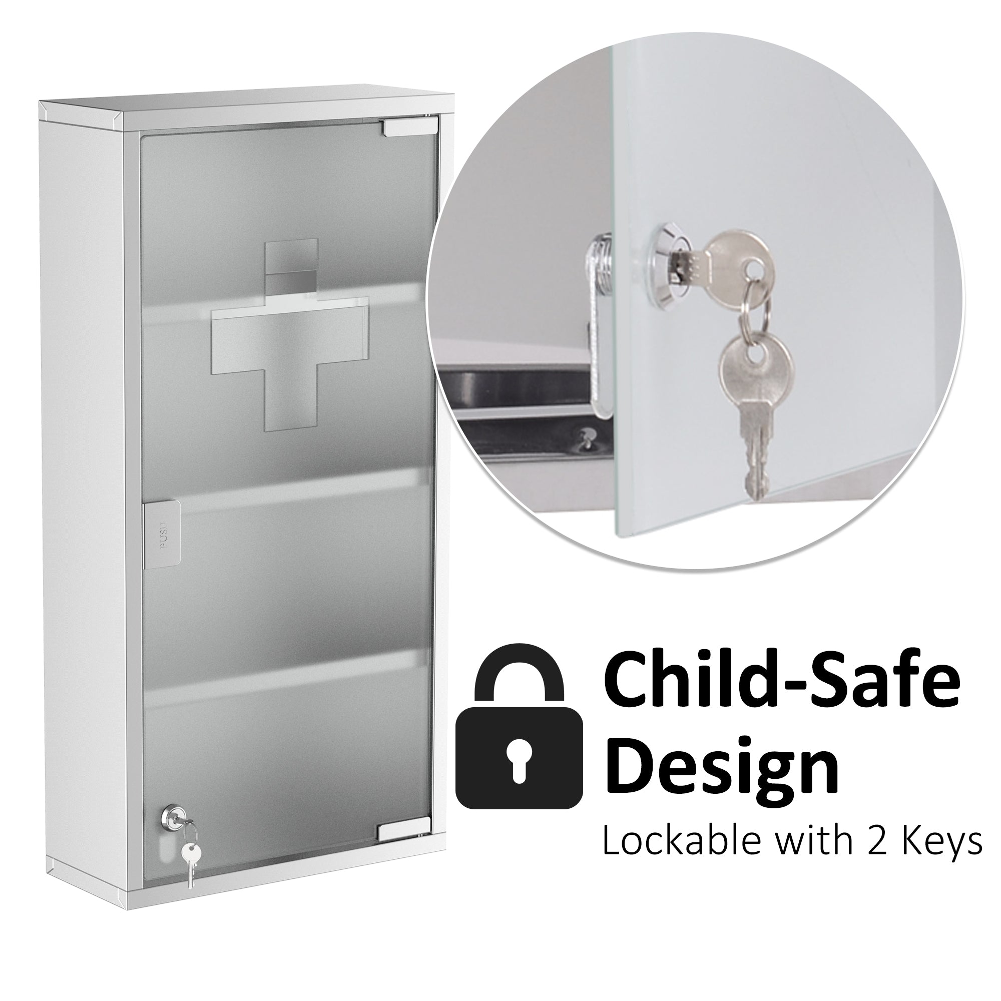 Premium Lockable Stainless Steel Medicine Cabinet 4 Tier Wall Storage Box