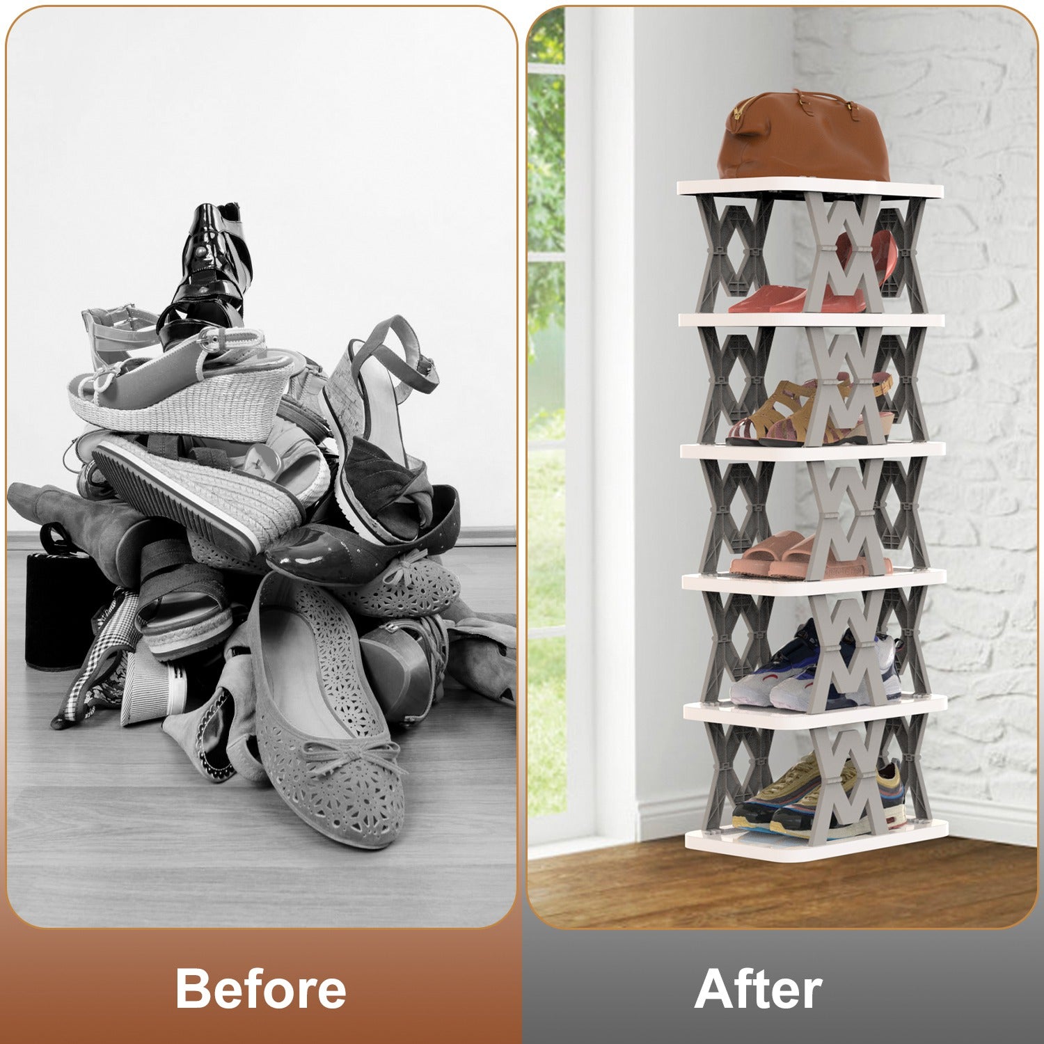 Space Saving 6-Tier Foldable Shoe Rack Narrow Storage Organizer