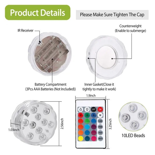 Submersible RGB LED Lights Waterproof Color Changing Remote 4 Pack