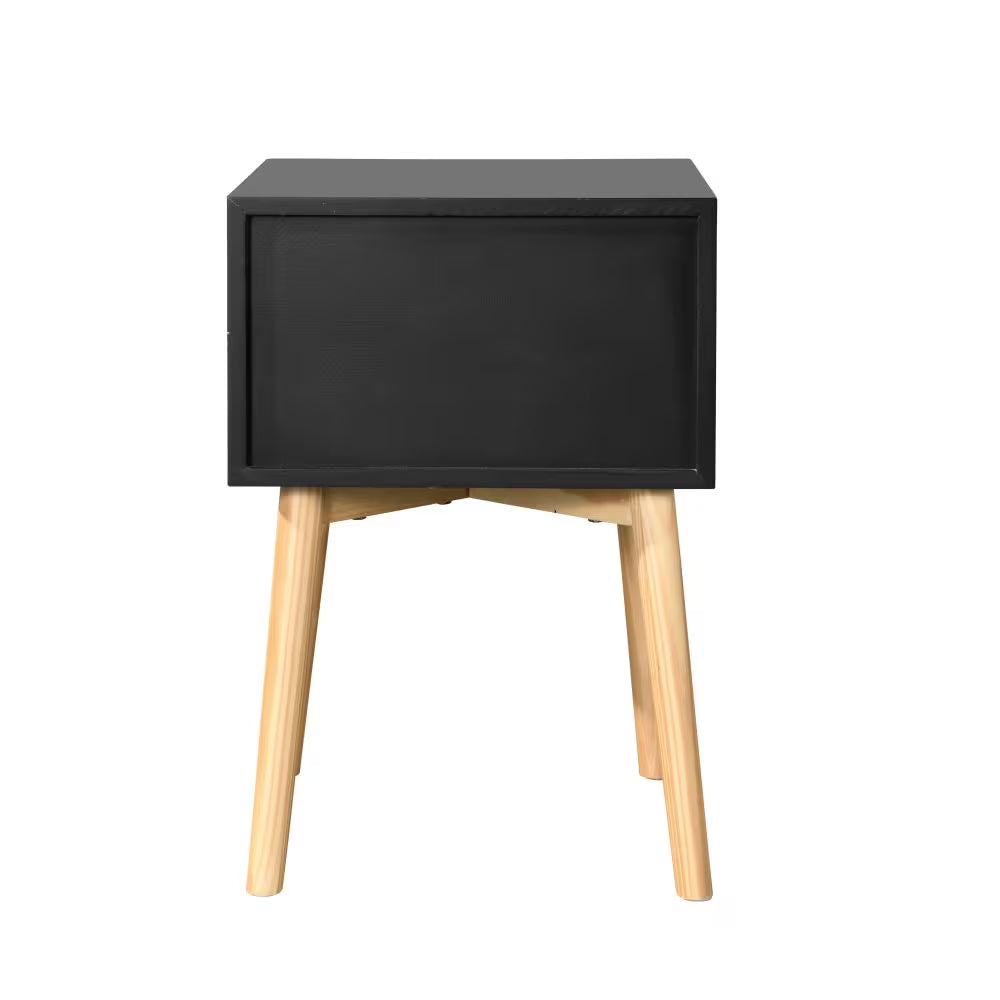 Modern Bedside Table with 2 Drawers & Solid Wood Legs Storage