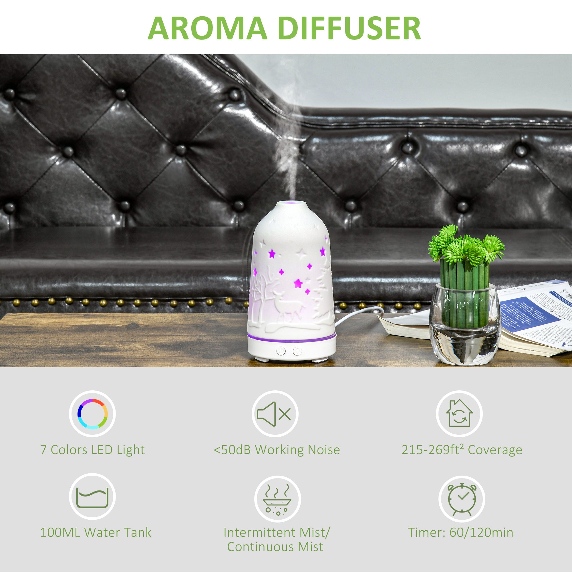 Premium Ultrasonic Aroma Diffuser Humidifier LED Light Quiet