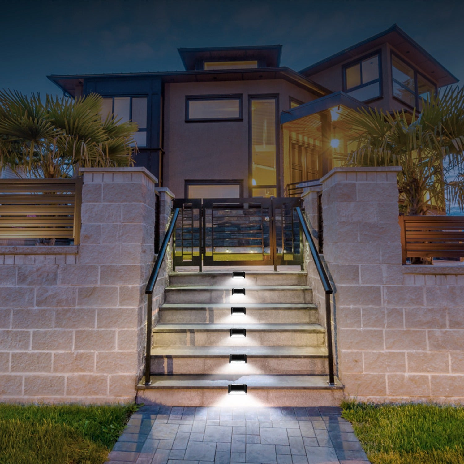 Solar LED Step Lights Waterproof Dusk to Dawn Outdoor Fence Lamps