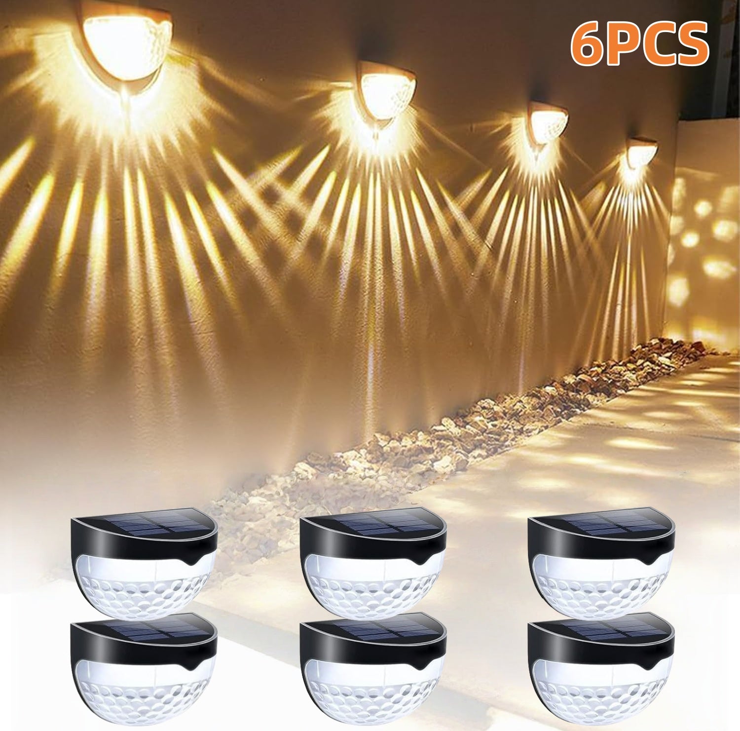 Solar Fence Lights Waterproof Deck Step Wall Lights Outdoor 6 Pack
