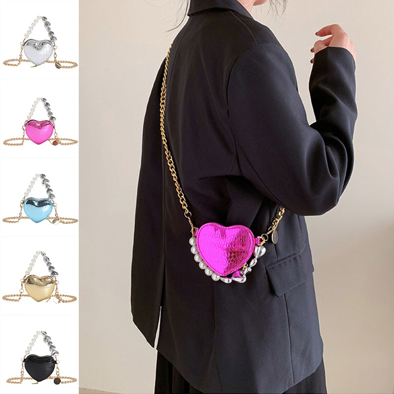 Mini Love Shape Pearl Handbag Cute Chain Shoulder Messenger Bag