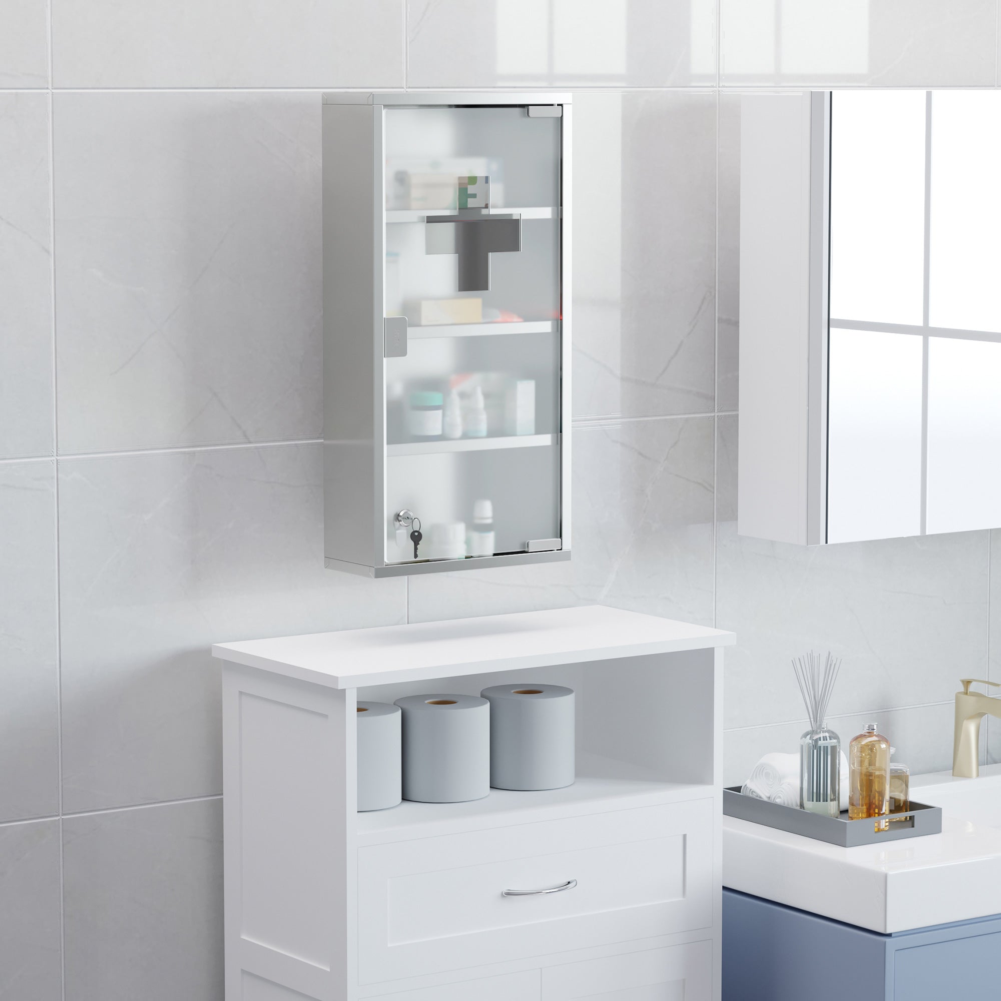 Premium Lockable Stainless Steel Medicine Cabinet 4 Tier Wall Storage Box