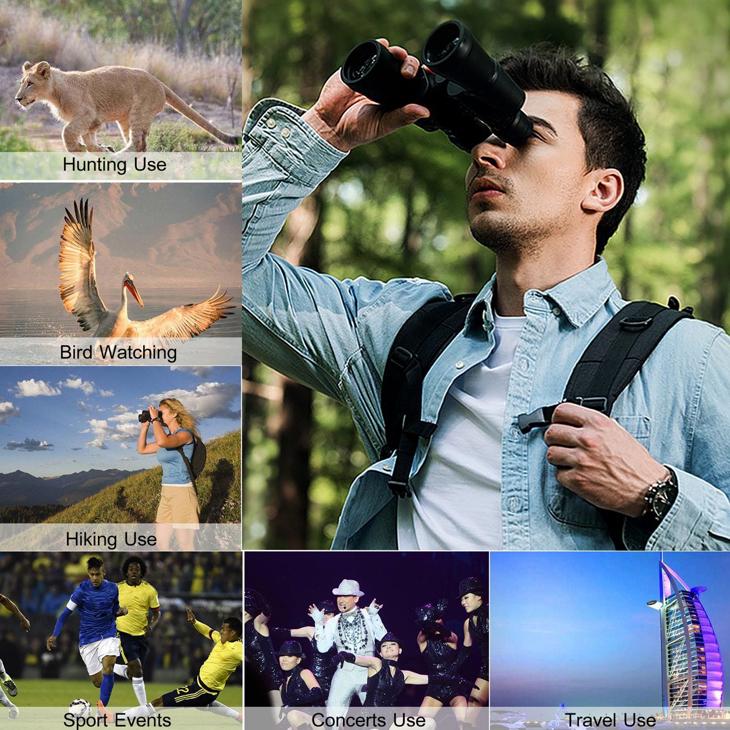 Portable Zoom Binoculars with FMC Lens for Bird Watching, Hunting
