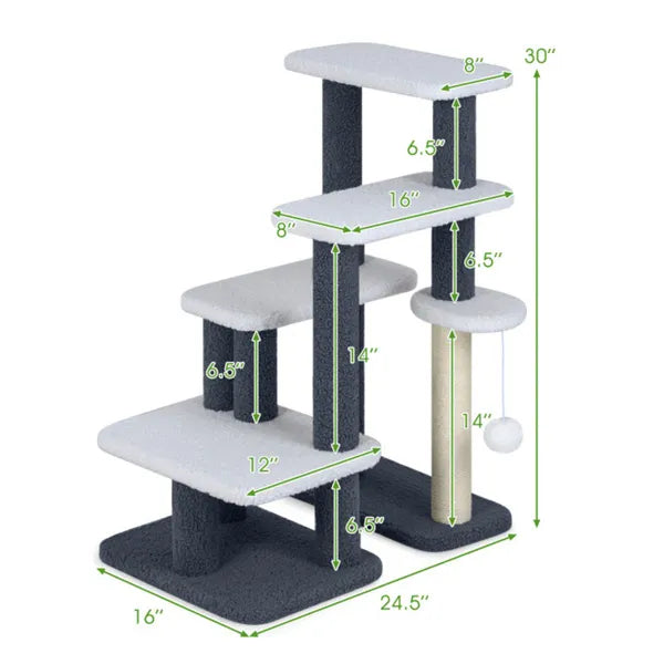 Premium 2 in 1 Cat Stairs and Tree with Sisal Scratching Post