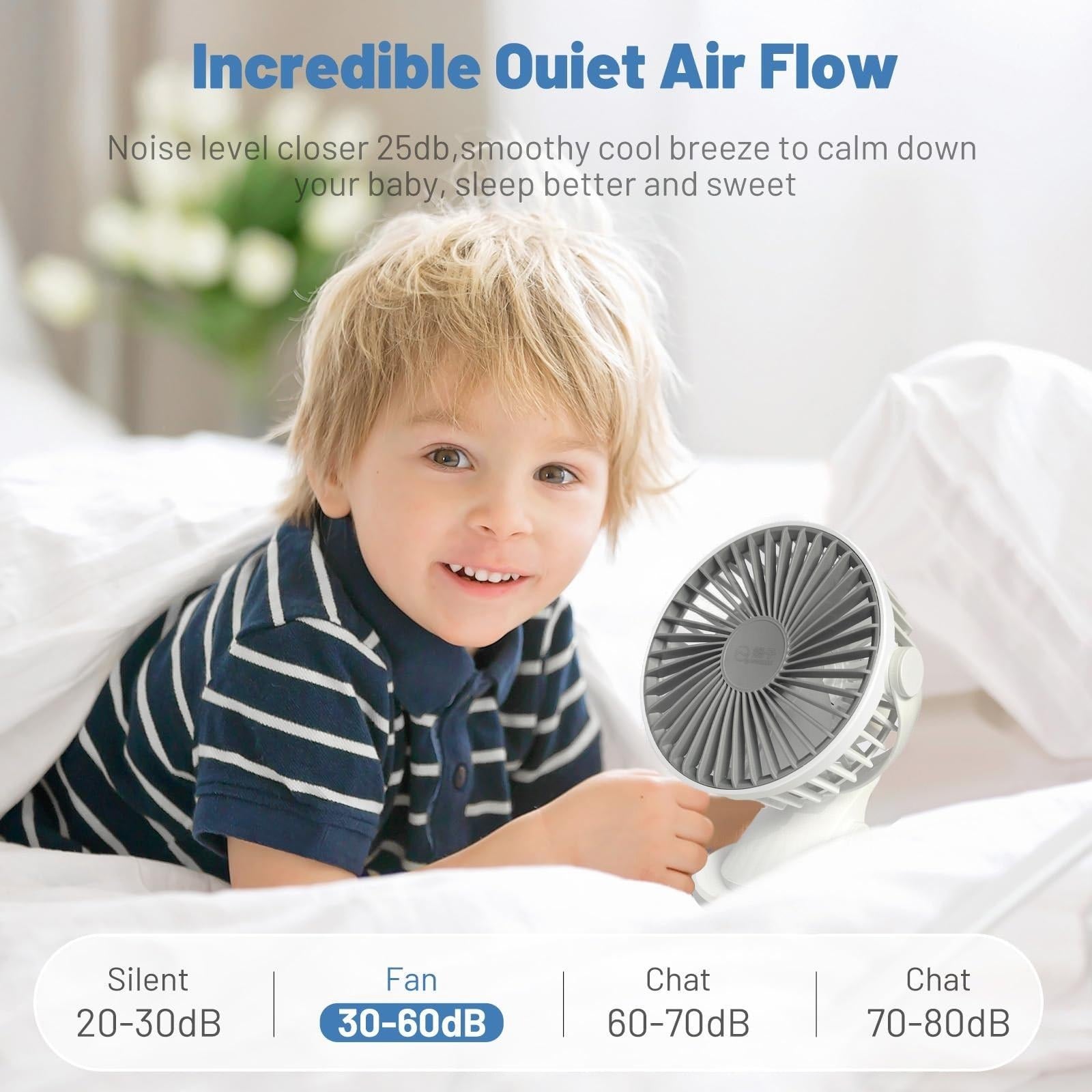 Ultra Quiet Clip On Fan 360 Rotation USB Rechargeable Portable