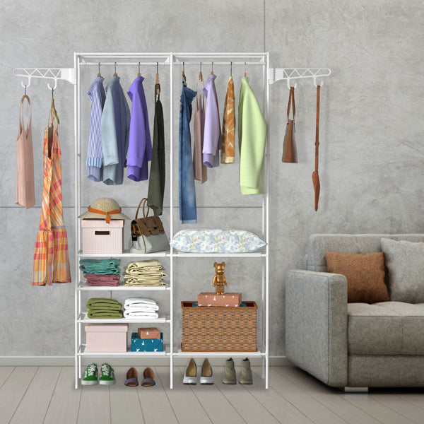 Heavy Duty Garment Rack with Shelves & Hooks Closet Organizer