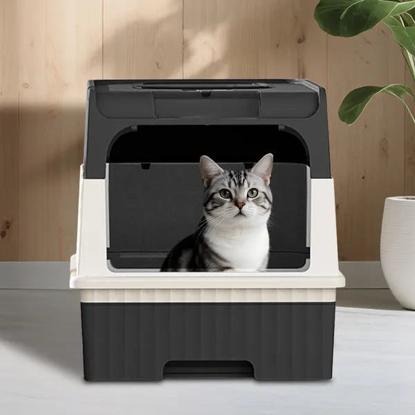 Fully Enclosed Magic Cube Cat Litter Box – Top & Front Entry with Pull-Out Drawer