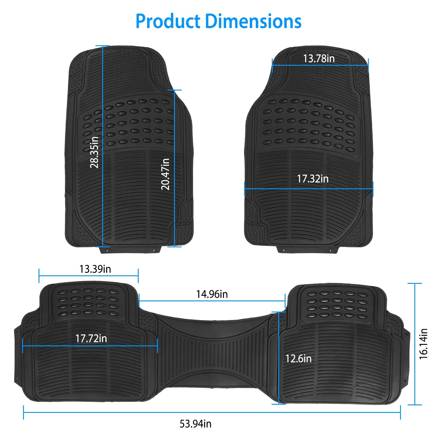3PCS Heavy Duty Car Floor Mats PVC Trim-to-Fit Anti-Slip Set