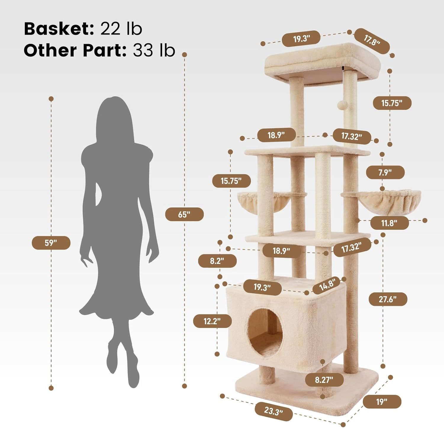 Premium Large Cat Tree Heavy Duty Tower with Scratch Post Perch