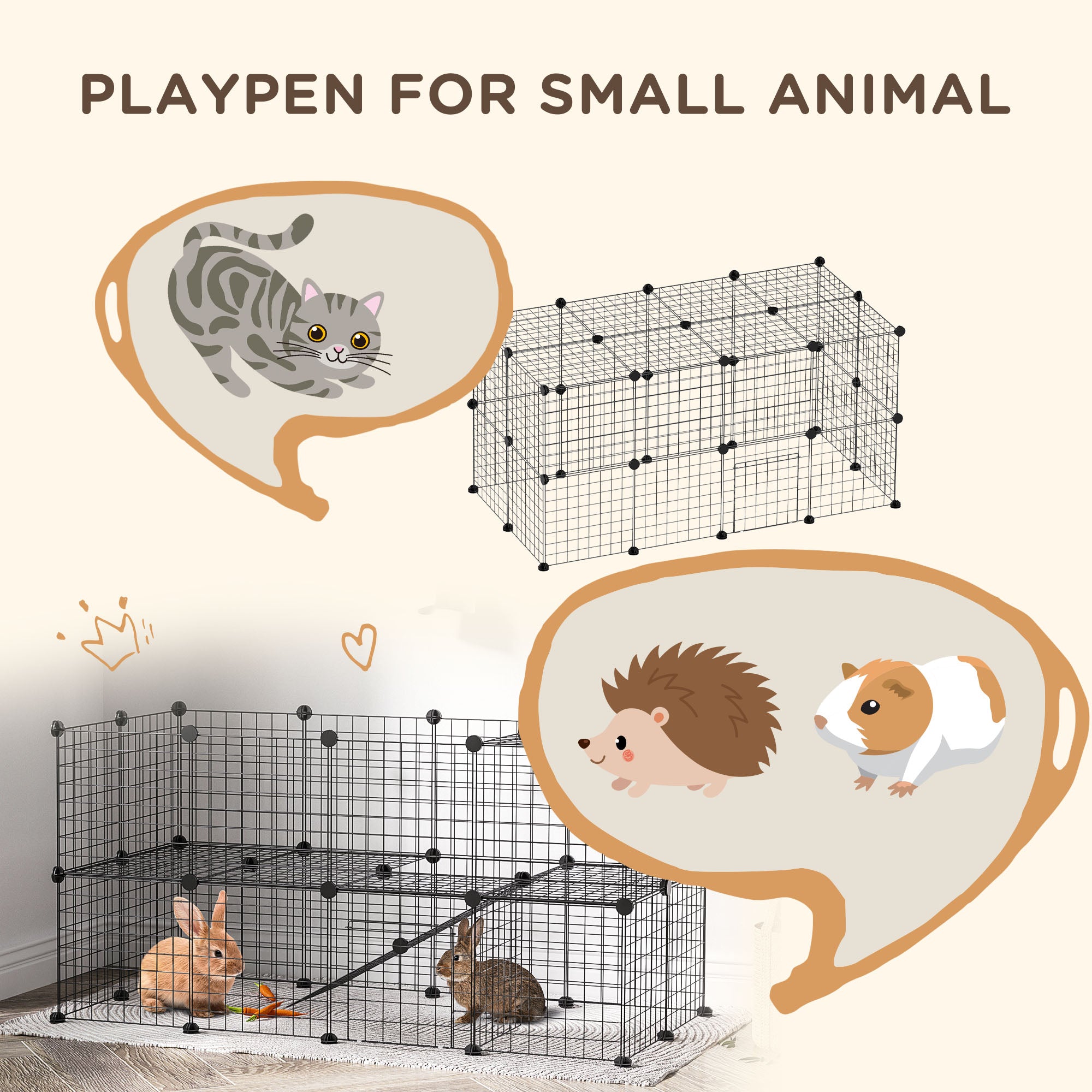 36-Panel Small Animal Playpen with Door – Modular Indoor Pet Exercise Fence