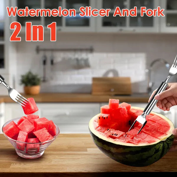5PCS Watermelon Cutter Slicer Fork Stainless Steel Tool