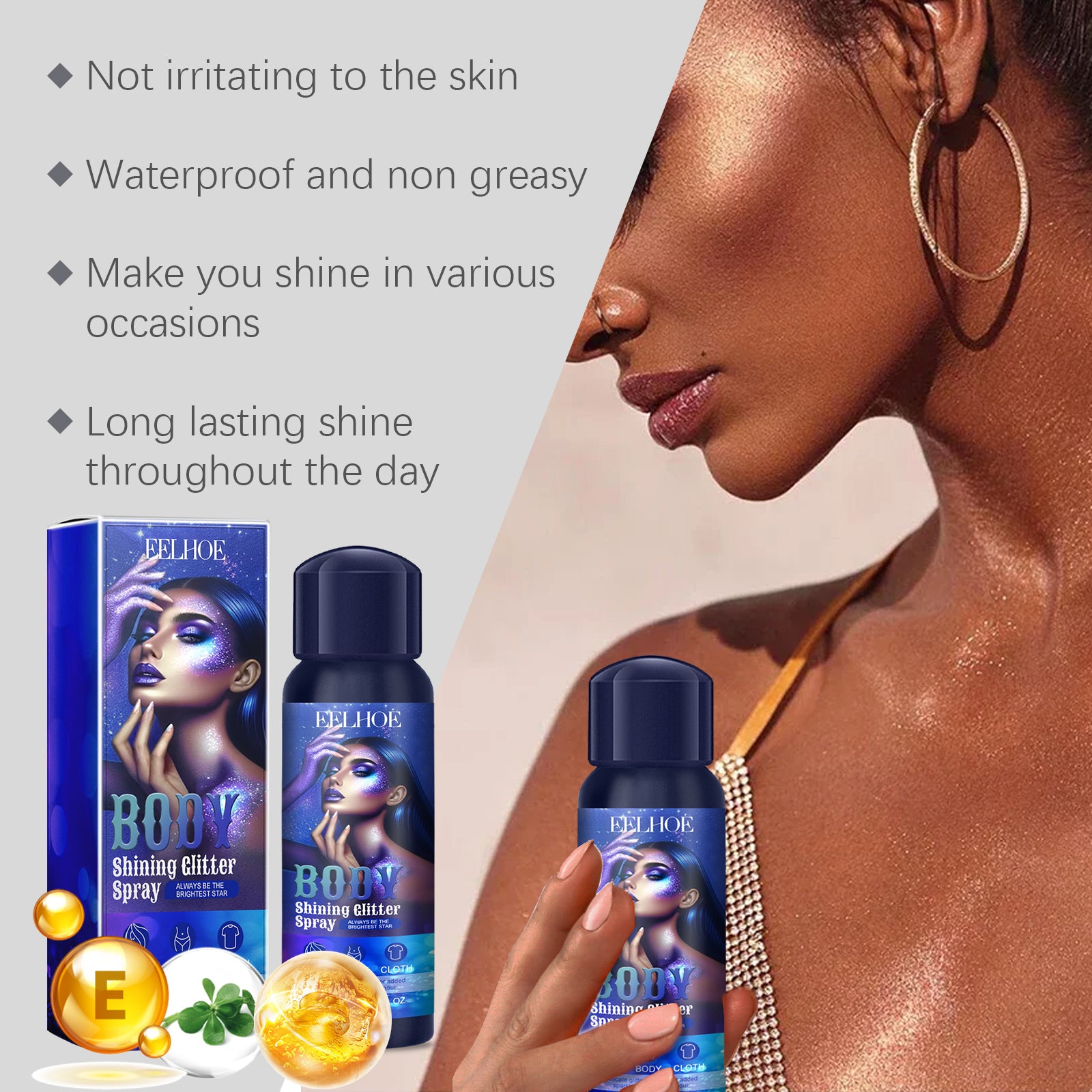 Eelhoe Glitter Highlighter Spray Long Lasting Shimmer Body Mist