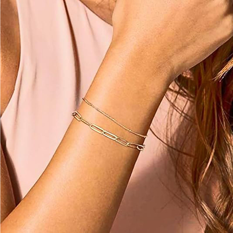 Luxury 14K Gold Layered Bracelet Evil Eye Charm Adjustable