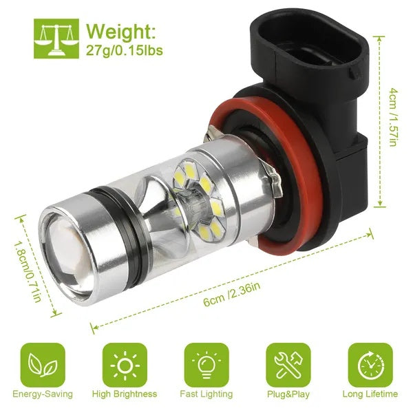 2PCS H8 H9 H11 LED Fog Light Bulbs 1000LM 6000K White