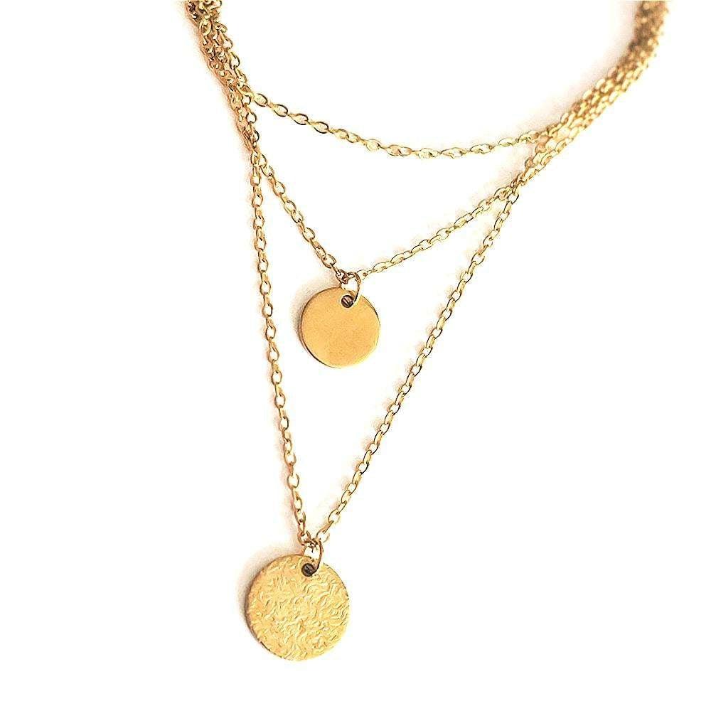 Luxury Gold Layered Choker Necklace 14K Bar Coin Charm Set