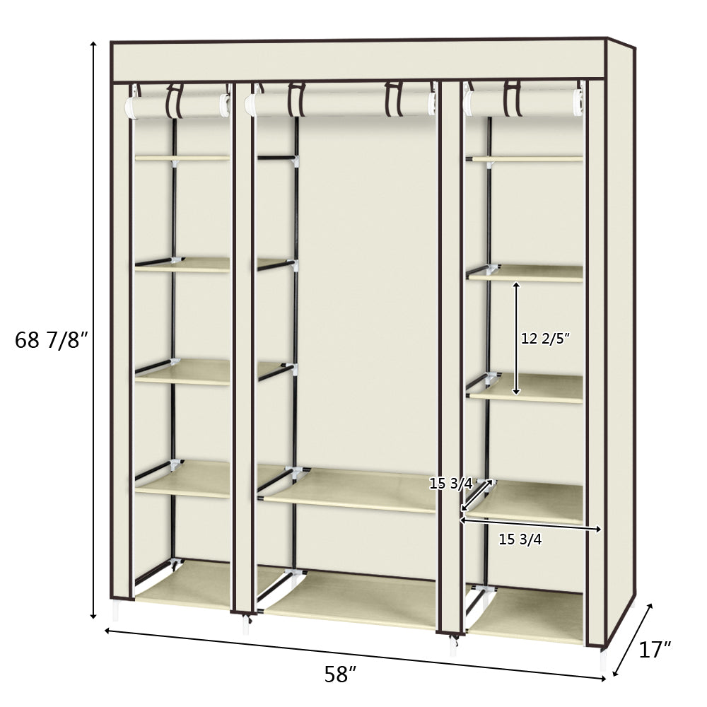Large Fabric Wardrobe Closet 12 Shelves with Hanging Storage