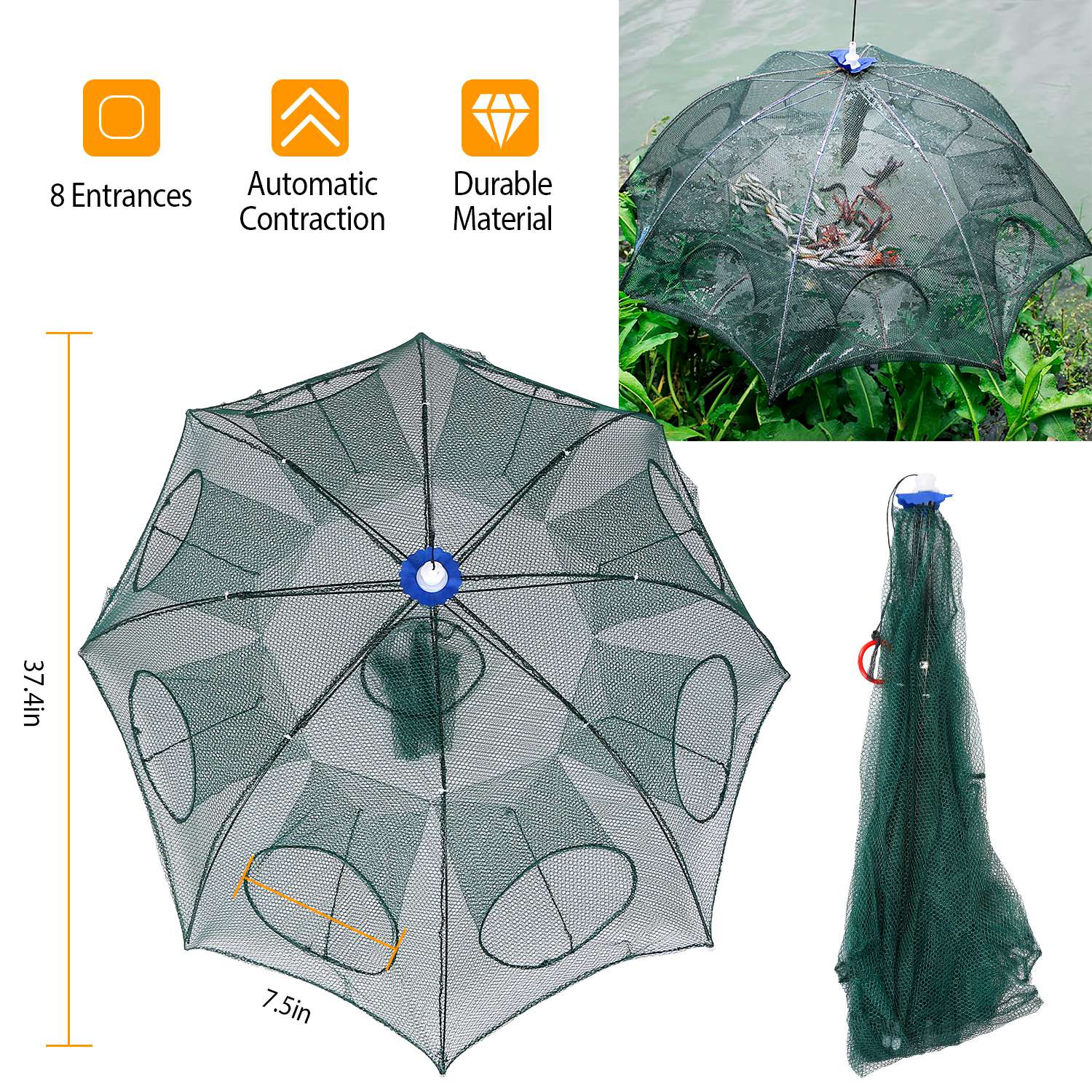 Foldable Automatic Fishing Trap Net for Crab Shrimp Minnow