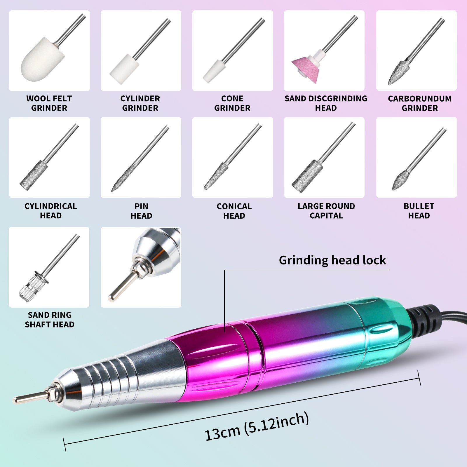 45000RPM Cordless Electric Nail Drill with 12 Bits and LCD Display