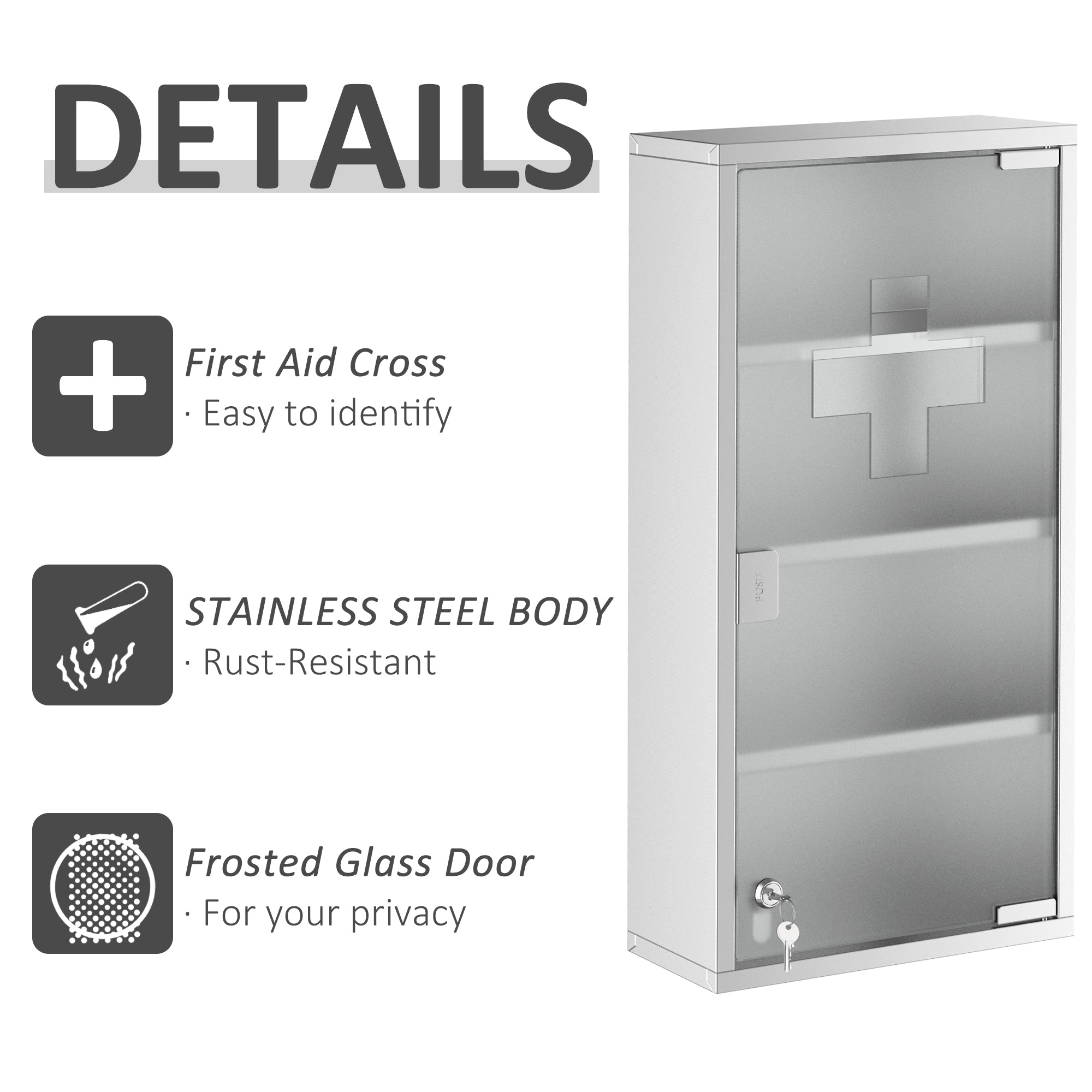 Premium Lockable Stainless Steel Medicine Cabinet 4 Tier Wall Storage Box