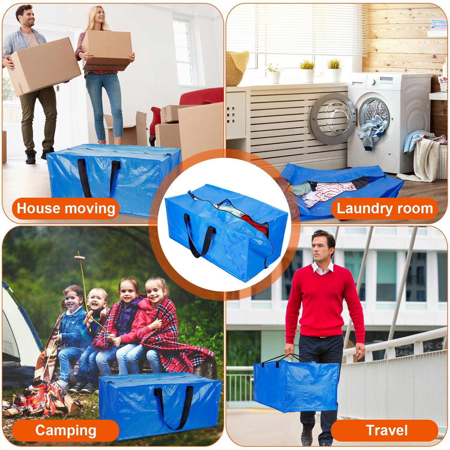 4Pcs Heavy Duty Moving Bags Reusable Storage Totes with Zipper