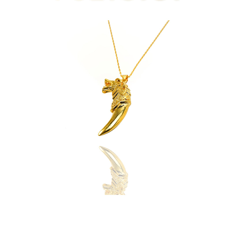 Bold Viking Wolf Necklace 24K Gold Gothic Tribal Pendant