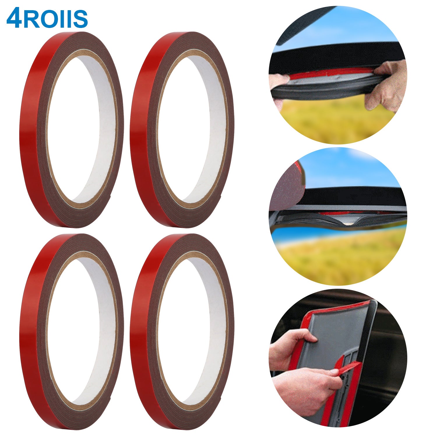 4PCS Heavy Duty Car Double Sided Mounting Tape 9.8FT Rolls